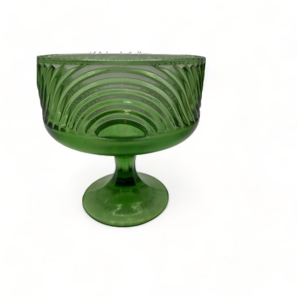 Vintage MCM  E.O. Brody Co. Cleveland Ohio Green Compote Wavy Groovy Pattern